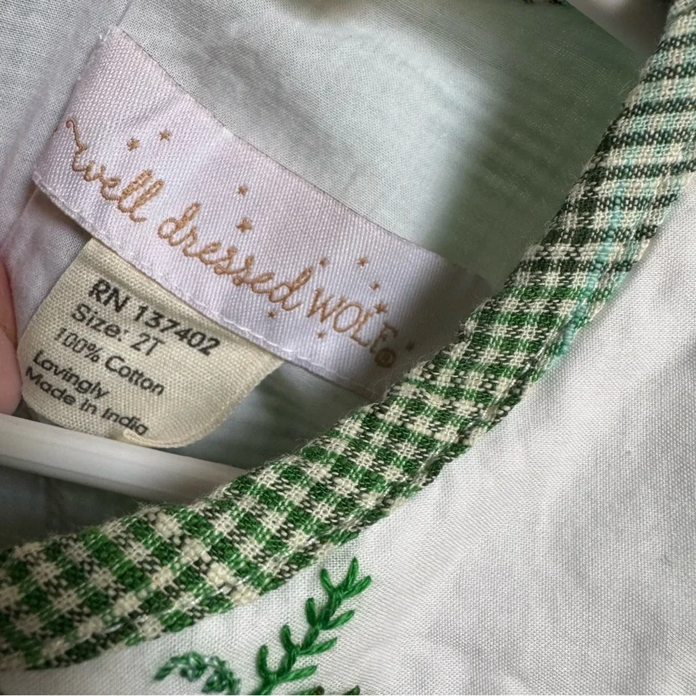 Well Dressed Wolf Holiday Plaid Green White Peter Pan Style Collar Girls size 2T